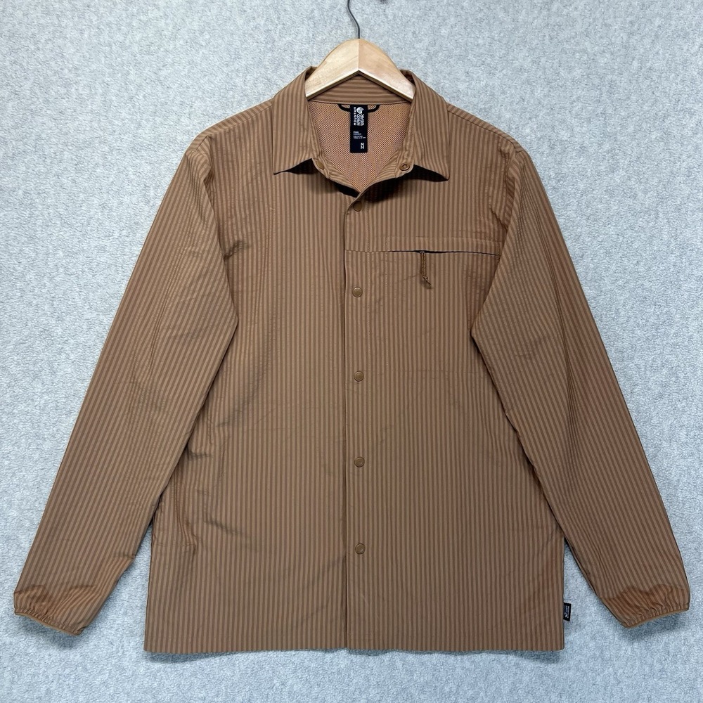 Mountain Hardwear Mens Medium Brown Stripe Snap Front Lightweight Outdoor Shirt